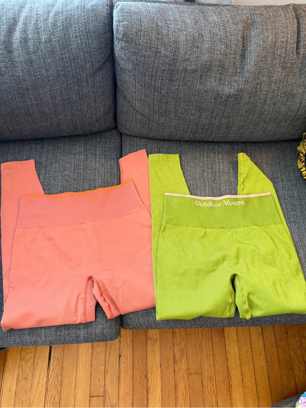 Outdoor Voices High-Waist Active pants in Coral and Lime Green (2) pairs size L